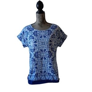 Elegant Blue Floral Women's Top